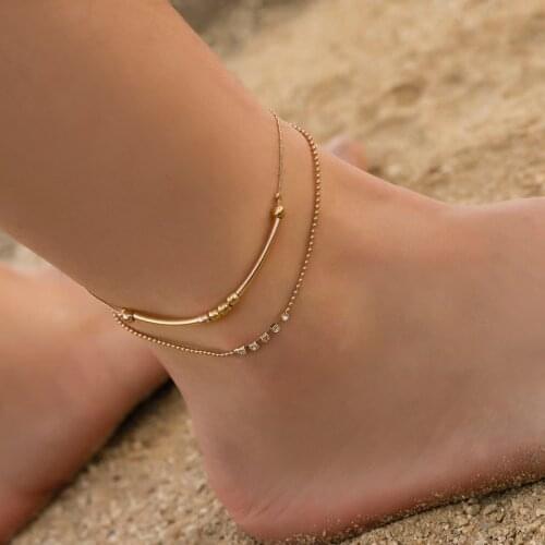 Trendy Chain Anklets For Women Simple Girl Double Layered Sweet Beach Accessories Ankle Bracelet on Leg 2 Colors Jewellery Gift
