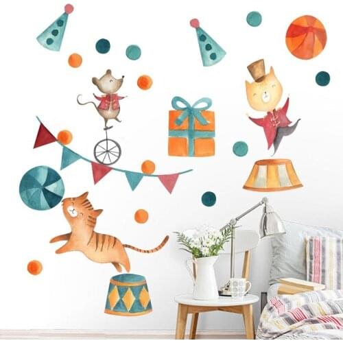 DIY Circus Troupe Wall Sticker Cartoon Animal Cat Vinly Kids Room Home Decor Poster Mural Wallstickers