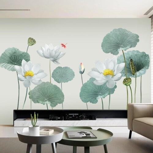 Lotus Wall Stickers Living Room Wallpaper Decorations Lotus Leaf Self-adhesive Flower Bedroom DIY Vinyl Rooms Decoration