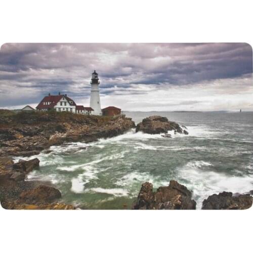 Beach Theme Anti-slip Door Mat Home Decor, Portland Lighthouse Atlantic Ocean Waves Indoor Outdoor Entrance Doormat
