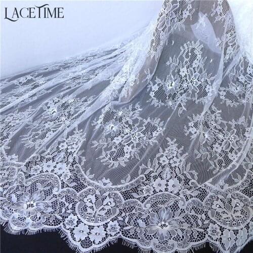 2018 New High Quality French Floral Lace Eyelash Wedding Lace Fabric White Bridal Gown Lace Free Shipping 3M