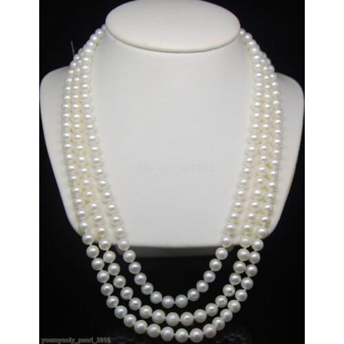 Wholesale Fine 7-8mm AAA white pearl 925S necklaces 25"27"29"