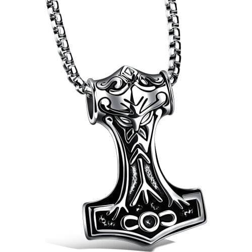 Hammer of Thor Pendant Necklace For Men Mjolnir in the Norse Mythology Stainless Steel Golden Viking Males Jewelry