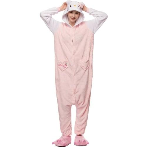 Winter Animal Sleepwear Pajamas Sets Adult Cat Pijamas Women Pyjamas Night Suit One Piece Hooded Warm Wear