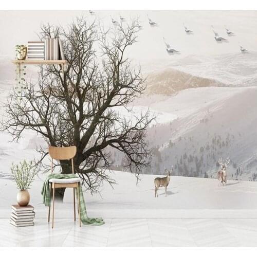 Custom 3D Snow Elk Flying Bird Nature Scenery TV Sofa Bedroom Background Wallpaper Mural