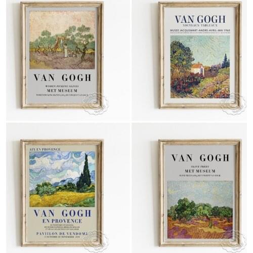 Vincent Van Gogh Olive Trees Poster, Women Picking Olives Wall Stickers, Wheat Field With Cypresses Canvas Painting Home Decor
