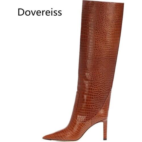 Dovereiss Fashion Womens Shoes Winter new Pointed Toe High heels Stilettos Heels Sexy Elegant new Knee high boots big size 48