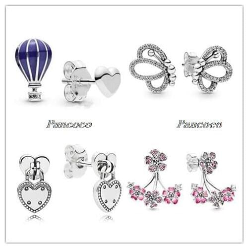 925 Sterling Silver Earring Air Balloon & Heart Silver Stud Earrings For Women Wedding Gift Fashion Jewelry