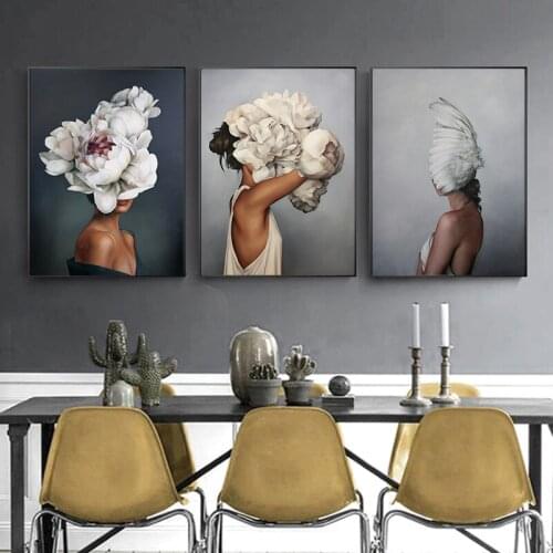 Modern Living Room Decoration Art Nordic Beautiful Flower Girl Painting Dropshipping Poster Prints For Home Decor HD Wall Art