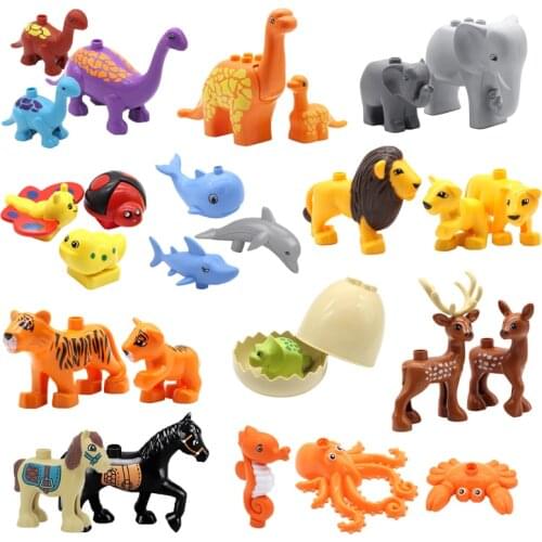 Big Size Blocks Animals Zoo Dolphin Parrot Panda Dinosaur Tiger Elephant Accessories Building Blocks Toys For Children Kids Gift