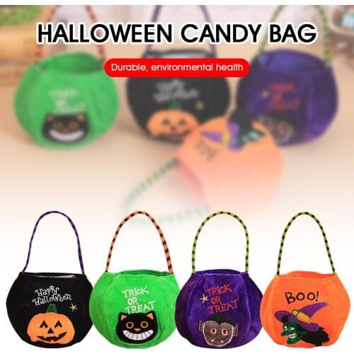 Halloween Treat or Trick Candy Tote Bags Pumpkin Candy Bags Reusable Velvet Baskets for Kid Halloween Parties Favor Gift Basket