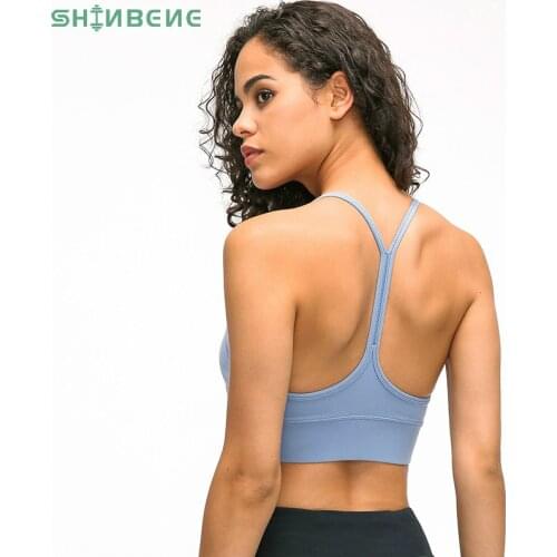 SHINBENE Y-Type Lengthen Verison Padded Running Gym Workout Bras Women Naked-feel Fabric Plain Sport Yoga Bras Fitness Crop Tops