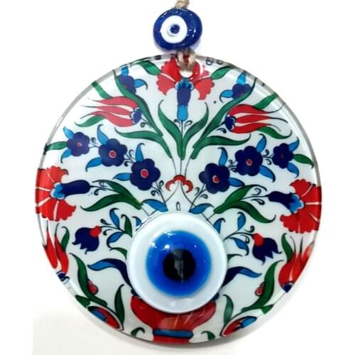 Topkapı Patterned Fusion Glass Evil Eye Beaded Wall Ornament Handmade 12 x 12 Centimeters Souvenirs