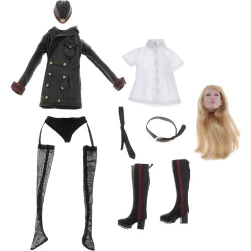 1/6 Scale PU Leather Military Uniform with Head for 12 Inch , , / Female Action Figure Body