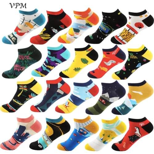 VPM New Cotton Colorful Fashion Cool Women&Men Boat Socks Harajuku hip hop Novelty Cute Cartoon Funny Slipper Socks Summer Gifts