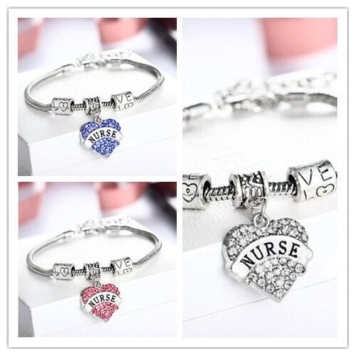 Jewelry Bracelet Engrave Nurse Family Gifts Love Heart Rhinestone Crystal Charm Pendant Bangle Bracelet Party Women Lady gift