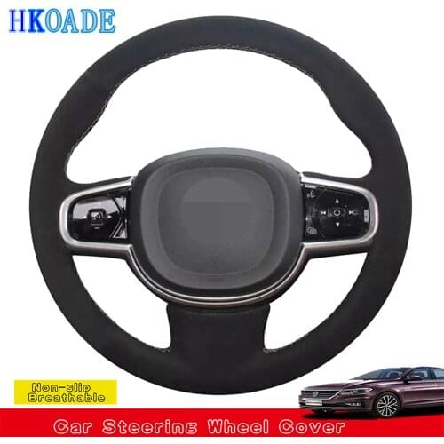 DIY Hand-stitched Black Suede Car Steering Wheel Cover For Volvo S90 V90 XC90 2015 2016 2017 2018 2019 XC60 S60 V60 2018 2019