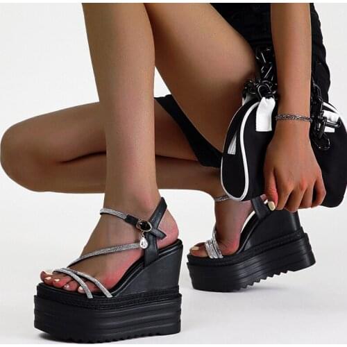 Ladies Shoes And Sandals White Heels Size 34 Platform Sandals Women Cross Straps Chunky Heels Summer Wedges Sandals Female Shoes