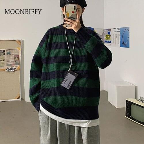 Women Casual Sweater Autumn Winter Pullovers Striped Vintage Jumper Color Block Sueter Mujer 2021 Korean Sweater Plus Size