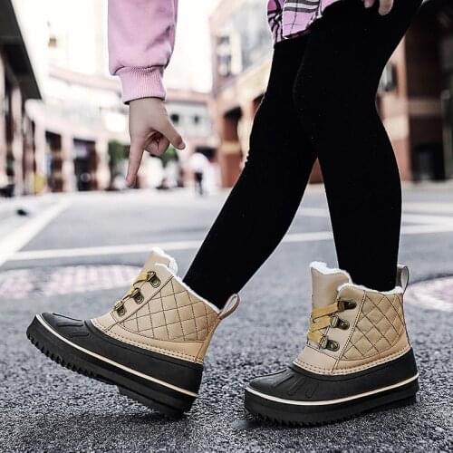 Winter Kids Cotton Shoes Girls Snow Boots Plush Warm 2021 Children Girls Leather Boots Waterproof Outdoor Sneakers SQT005