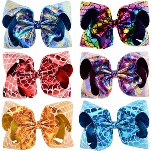 1 pieces 8 Inch Large Size Colorful PU Leather Bowknot Hairpin For Girls 6 Colors Handmade Printed Hair Clips Kids Hair Bows