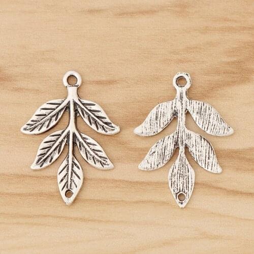 10 Pieces Tibetan Silver Branch Leaf Connector Charms Pendants for Necklace Bracelet Jewellery Making Accessories 31x23mm