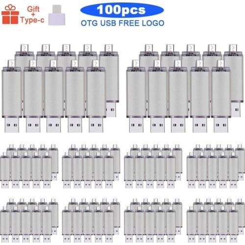 100pcs/lot metal OTG cle usb flash 64GB 128GB Type c pen drive 32GB 16GB memoria usb stick 8GB pendrive usb memory 2.0 key Gift