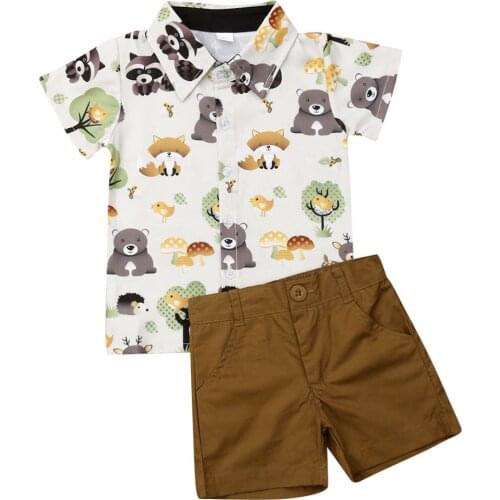 1-5Y Summer Infant Kids Baby Boys Clothes Sets Animal Print Short Sleeve Shirts Tops+Shorts 2pcs
