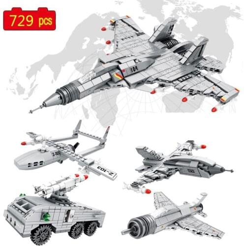 4 in 1 Military Series WWII Su-27 Fighter DIY Model Pilot Figures Building Blocks Bricks Toys Christmas Gifts