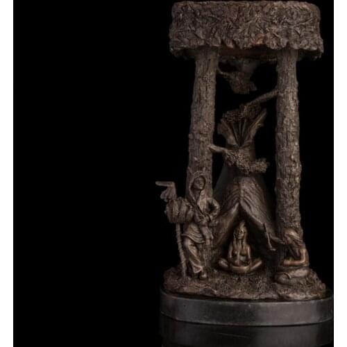 43CM West Art Deco Bronze Primitive African Tribes live Man Women Girl Sculpture