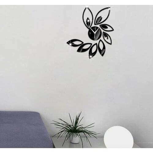 Water Lily Lotus Shape Room Decoration Acrylic Mirror Wall Clock 3D Silent Quartz Clock Reloj Pared 3 d