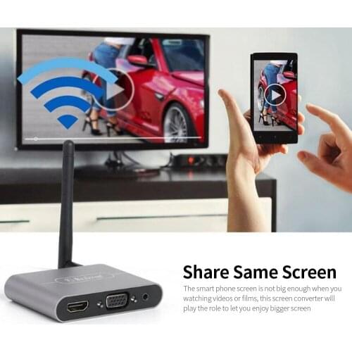 X6W Plus 4K Wireless Display Receiver 2.4GHz&5GHz Dual-frequency Wireless Dongle with External Antenna VGA Audio Ports Grey