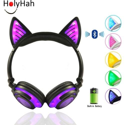 Holyhah Birthday Gift Wireless Bluetooth Earphone Foldable Flashing Cat Ear Children Headphones Gaming Headset With LED Light