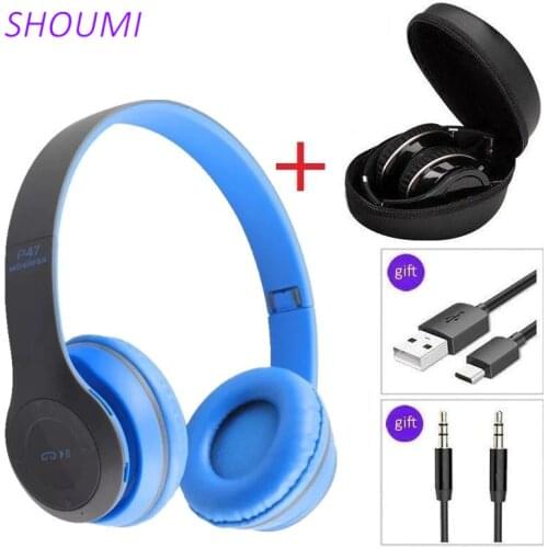 P47 Bluetooth Helmets Wireless Earphone Foldable Noise Cancelling Hifi Stereo Headphone with Mic Headsets Bag for Kids Girl Gift
