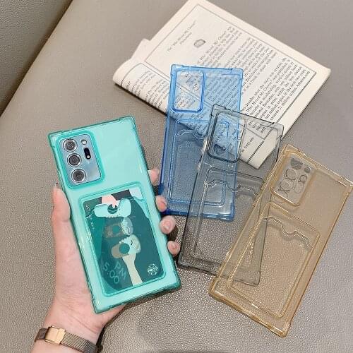 For Samsung Galaxy S10 S20 S21 Plus Note 20 Ultra A12 A22 A32 A42 A52 A72 A82 Card Holder Phone Case Soft TPU Transparent Cover