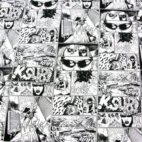 Cartoon Design Black and White Color Digital Printing 100% Cotton Fabric Patchwork Backpacks Slipcover Cushion Cover DIY Materia