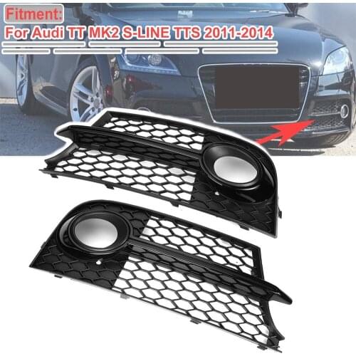 Black 2pcs Car Front Fog Light Grill Grille Lamp Cover Honeycomb Hex For Audi TT MK2 S-LINE TTS 2011-2014