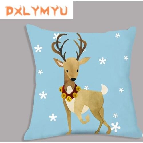 Throw Pillow Christmas Decorative Pillows Snowman Fox Deer Print Velvet Cushion For Sofa Home Decor Xmas Decoration