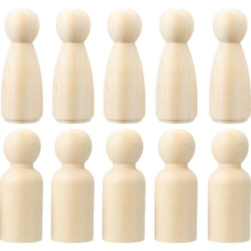 10pcs 65mm Wood Unfinished Peg Dolls Small Bodies People Kids DIY Arts Craft for Home Decorations