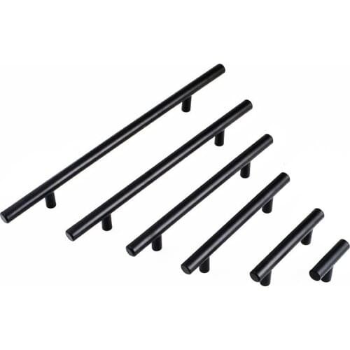Diameter 10mm Matt Black Stainless Steel Kitchen Door Cabinet T Bar Handle Pull Knob 2" ~ 12'' Hardware Drawer Kitchen Handles