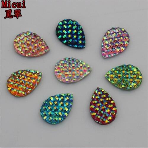 Micui 100PCS 10*14mm AB Color Crystal Resin Drop flatback Resin Rhinestones Stone Beads Scrapbooking Jewelry Accessories ZZ215