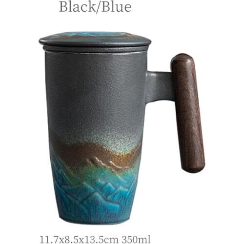 LUWU Ceramic Tea Mug with Infuser Relief Mountain Coffee Tea Cup 350ml