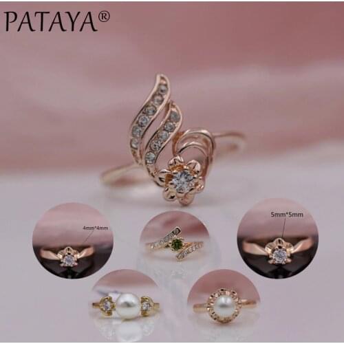 11.11 PATAYA New Special Price Women Daily Rings 585 Rose Gold Green Natural Zircon Wedding Fashion Jewelry White Pearls Rings