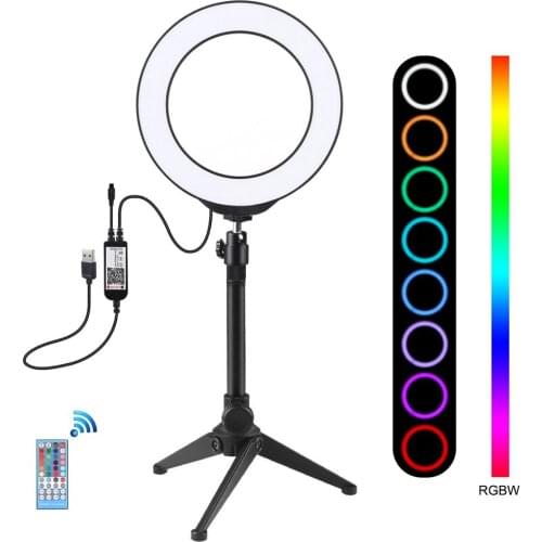 PULUZ 6.2 inch 16cm USB RGBW Dimmable LED Ring Light for TikTok YouTube Broadcast Live Video Vlogging Photography + 22cm Tripod
