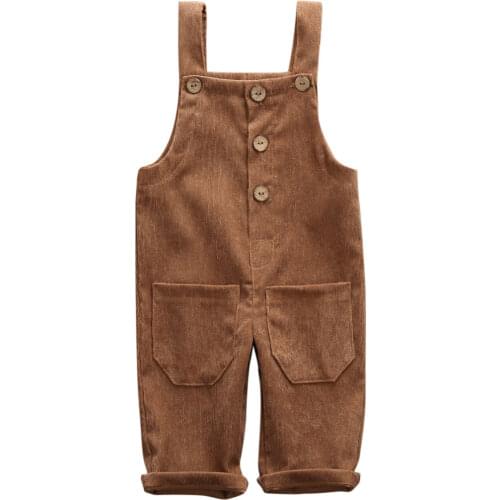 Toddler Kids Baby Boy Girl Corduroy Jumpsuit Solid Color Sleeveless Romper Bib Pants Button Playsuit with Pockets 6M-5T