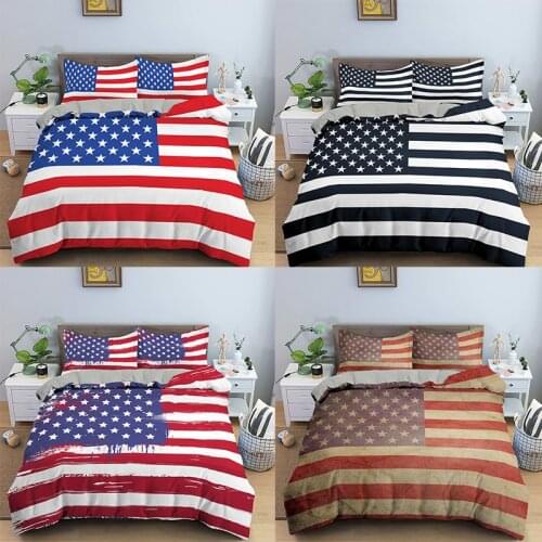 Duvet Cover Set American Flag Printed 2/3 Pcs Bedding Sets Twin Full Queen King Quilt Bed