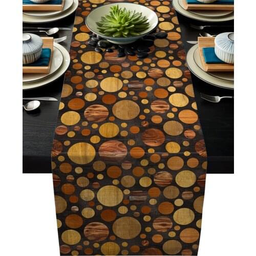 Brown Round Wood Grain Table Runner Wedding Party Champagne Table Runners Dining Room Restaurant Home Tablecloth