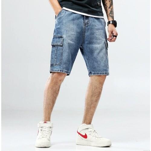 Summer Plus Size Five-point Pants Overalls Shorts Mens Casual Fashion Trend Multi-pocket Middle Pants Denim Shorts -40