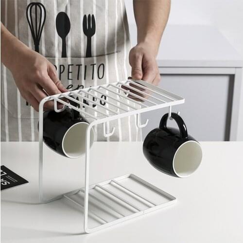 Tabletop Coffee Mug Holder Rack Ceramics Cup Storage Iron Craft C Shape for Kitchen Living Room