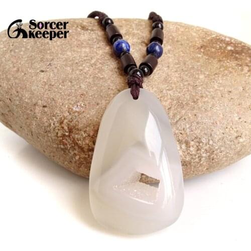 Real Natural Stone Polished Agates Geode Quartz Crystal Cluster Treasure Bowl Specimen Pendant Necklace For Jewelry Making BD996
